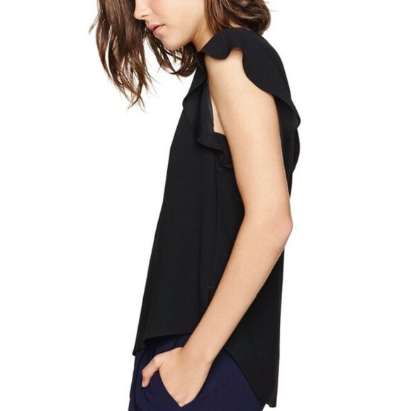 Aritzia Babaton Chaplin Flutter Sleeve Blouse Navy - Picture 16 of 16